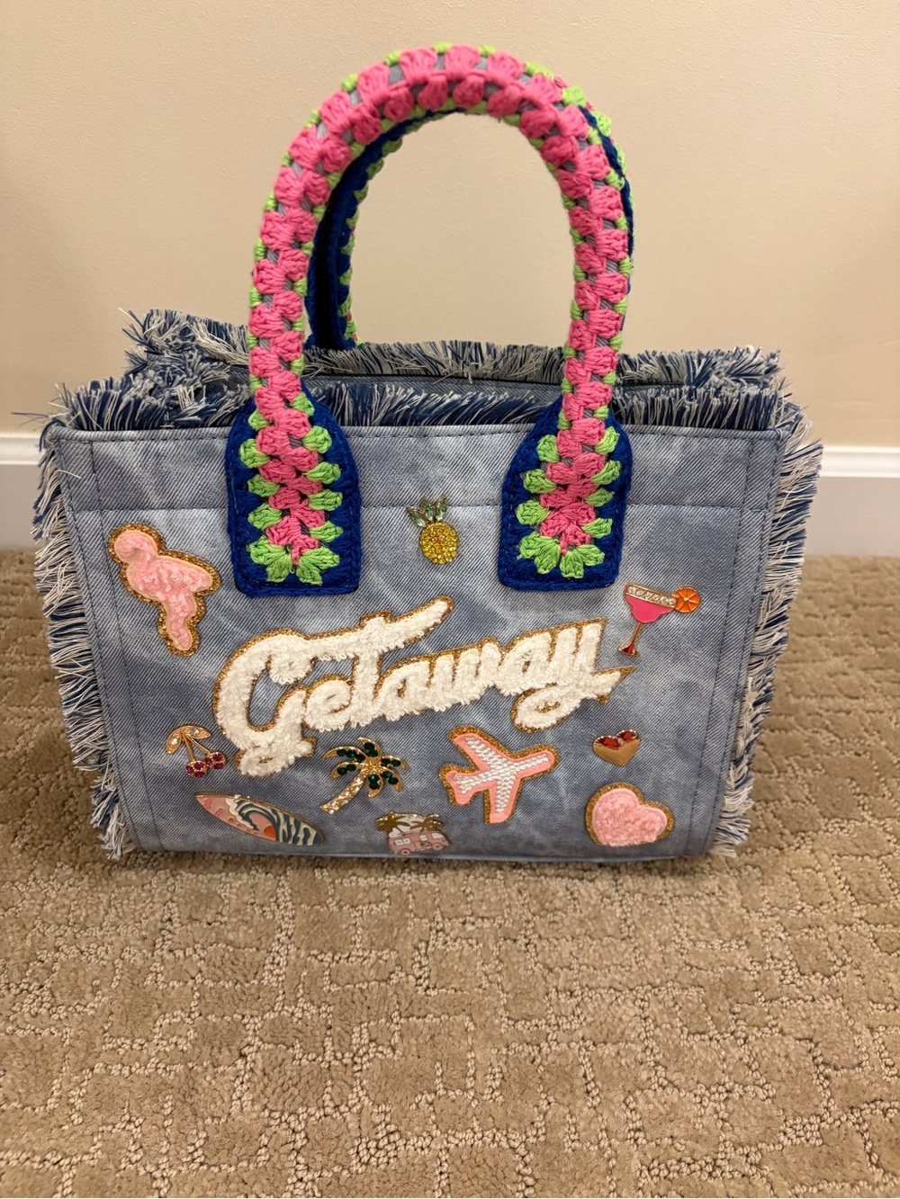 Aldo Getaway Embroidered Denim Mini Tote